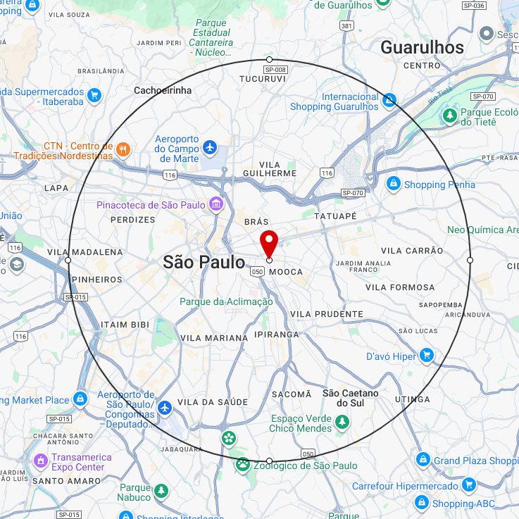 Mapa de distancia: Entregamos e instalamos gratuitamente sua bateria automotiva em um raio de 10km a partir da Mooca.