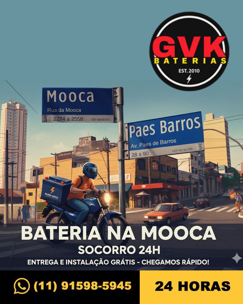Bateria na Mooca: Socorro 24h com Entrega e Instalação Grátis