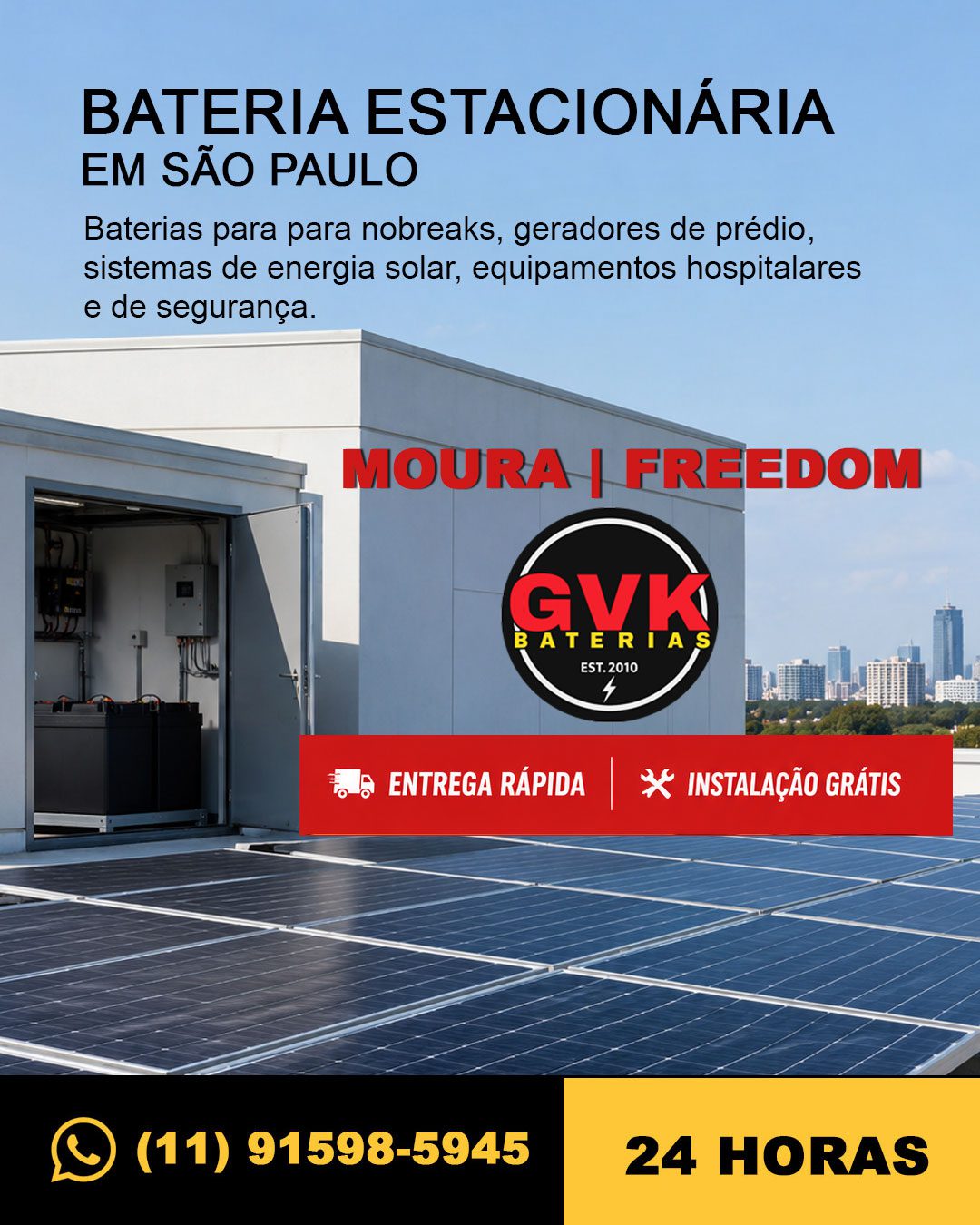 Bateria Estacionária em São Paulo — Entrega e Instalação Grátis